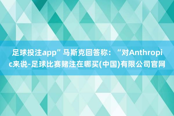 足球投注app”马斯克回答称：“对Anthropic来说-足球比赛赌注在哪买(中国)有限公司官网
